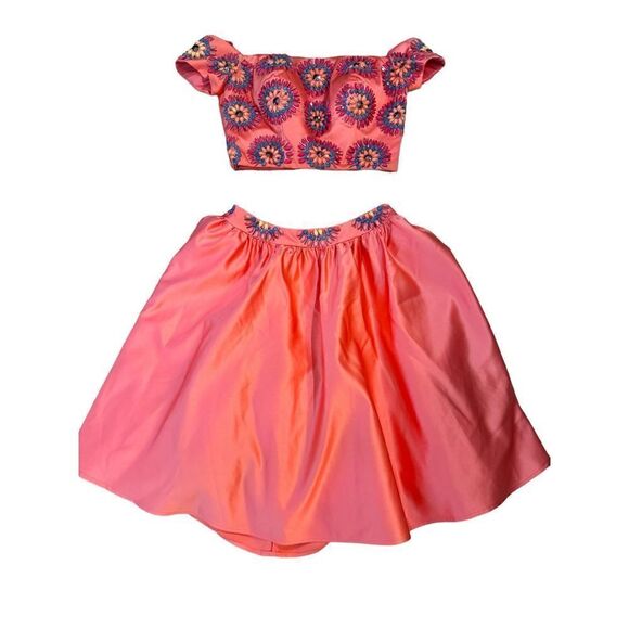 Rachel Allan peach beaded two piece formal prom dress sz 2 - Picture 3 of 6